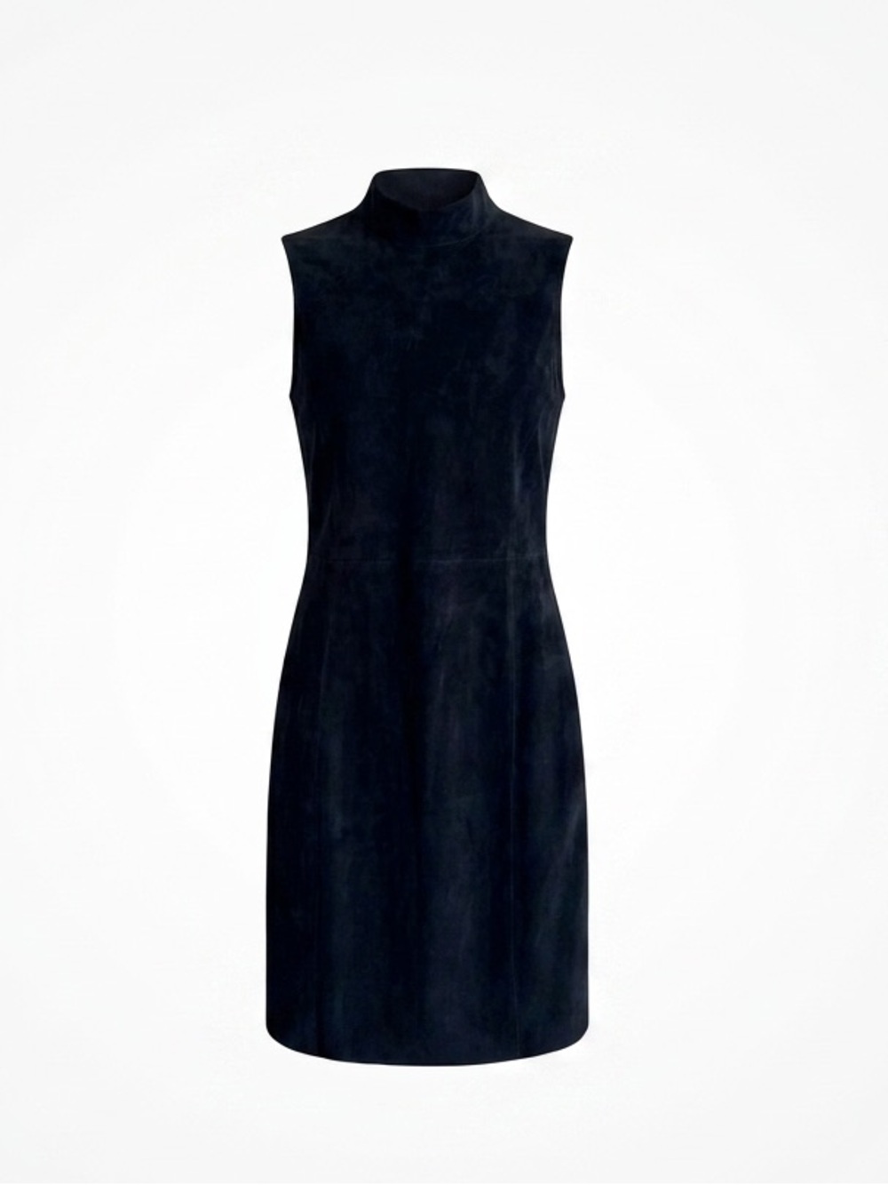 Theory Navy Blue Dress Soft Lamb Leather Trim High Neck Sz 00/XXS  Eulia